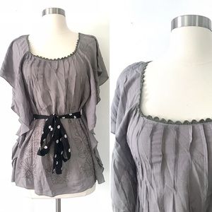 Blue Bird grey embroidered tunic top boho shirt